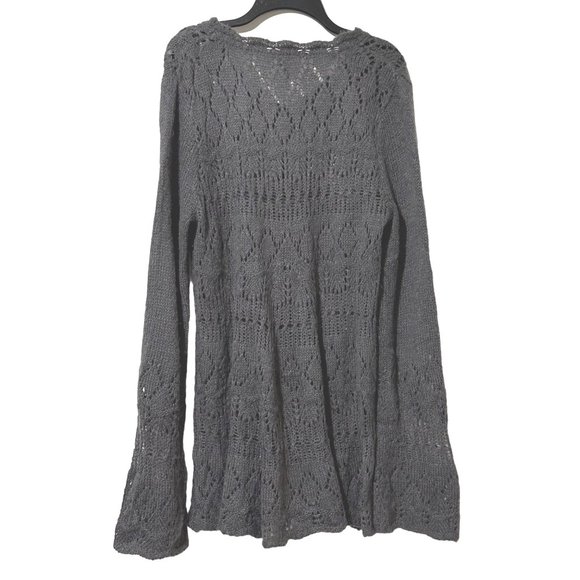 Olivia Sky women’s size XL gray open weave long bell sleeve v neck sweater - Picture 4 of 7